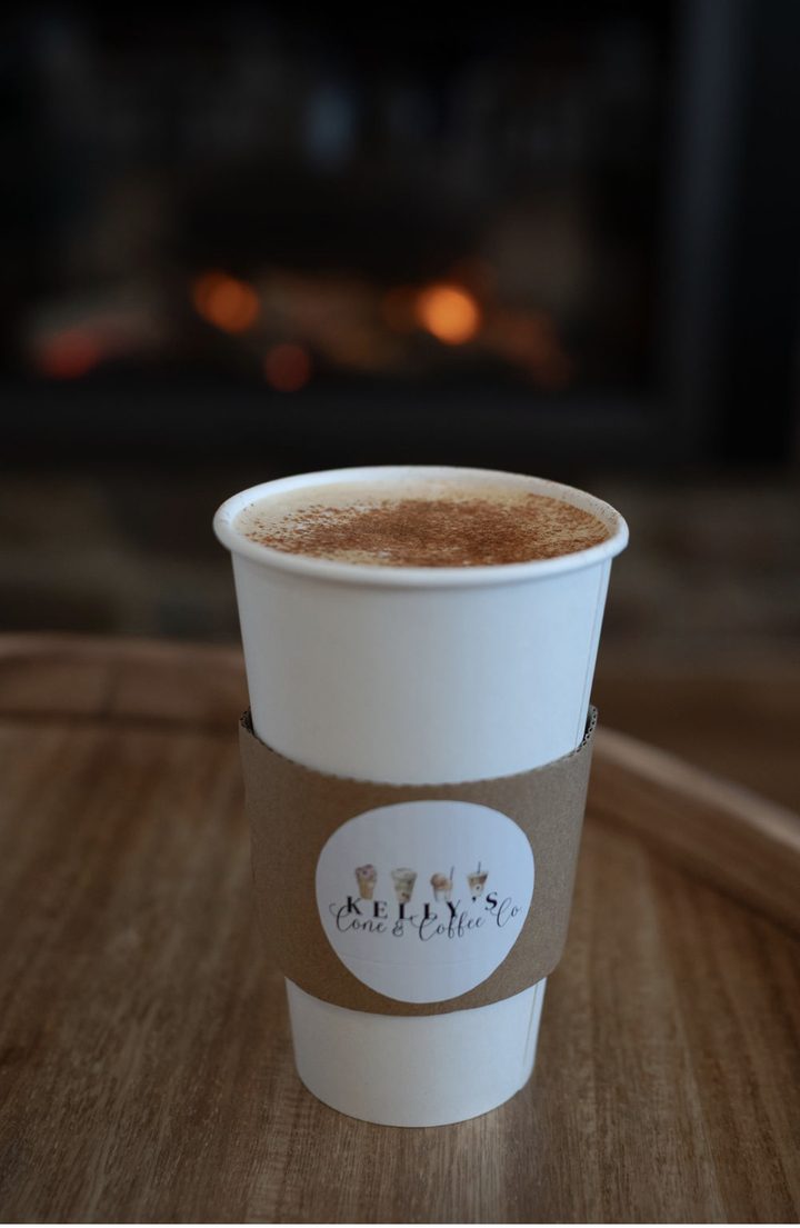 A handcrafted latte at Kelly's Cone and Coffee