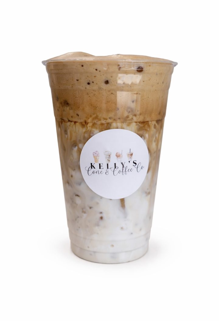 Layered iced coffee drink